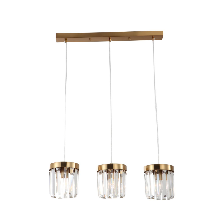 3-light e14 brushed brass k9 crystal bar pendant အလင်း