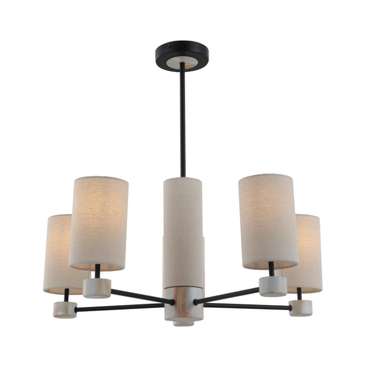 5-Lights Linen အဝါနုရောင်ရှိသော သတ္တုဆွဲသီး မီးအိမ်
