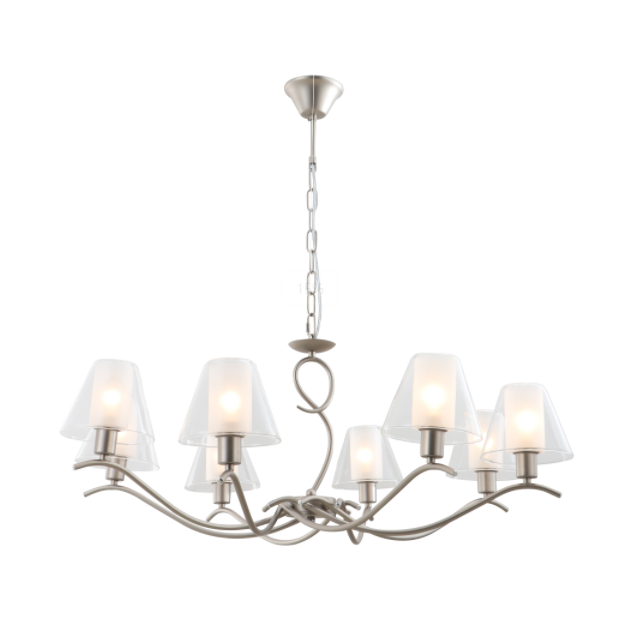 8-Light Double Glass Chandelier Satin Nickel finish ကိုအတူ