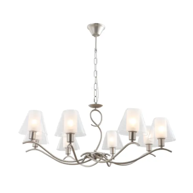 8-Light Double Glass Chandelier Satin Nickel finish ကိုအတူ