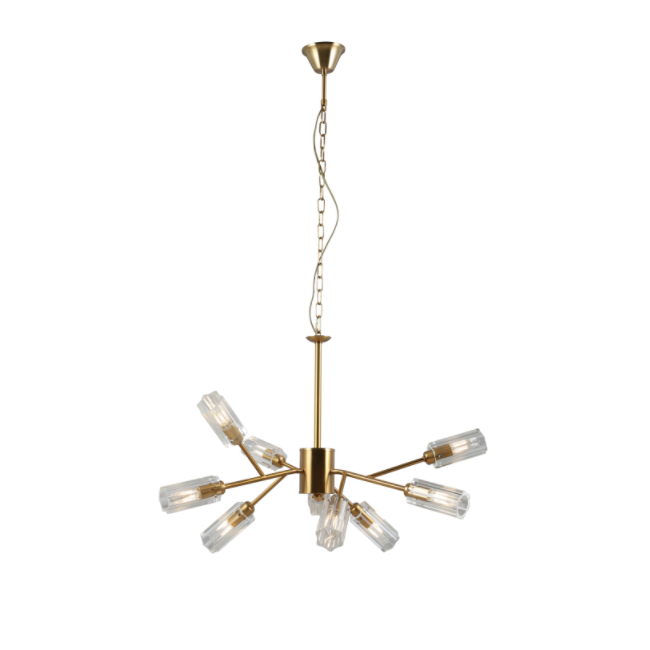 9-Lights Glass Gold Chandelier