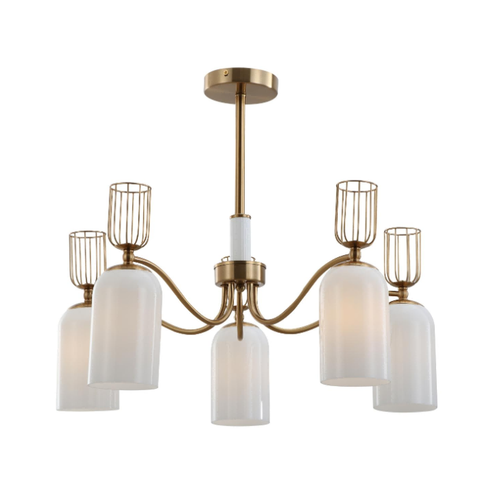 Retro 5-Look Milk White Glass ရွှေ Chandelier