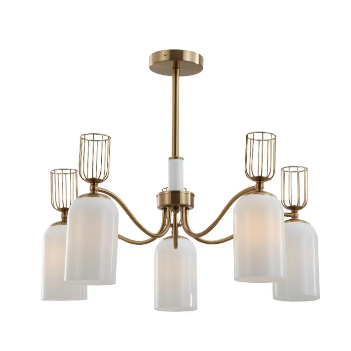Retro 5-Look Milk White Glass ရွှေ Chandelier